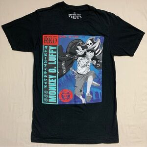 Manga Monkey Luffy TShirt Men’s Small One Piece Film Black Top Short Sleeve Tee